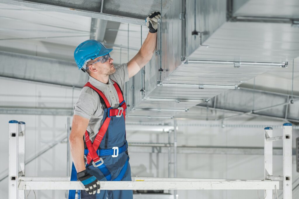 Commercial HVAC Systems Installation Inside the Warehouse